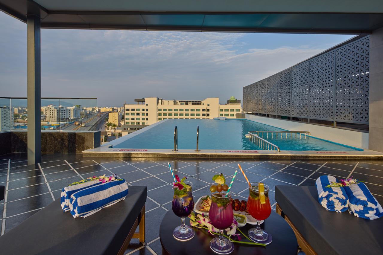 Rooftop pool at night